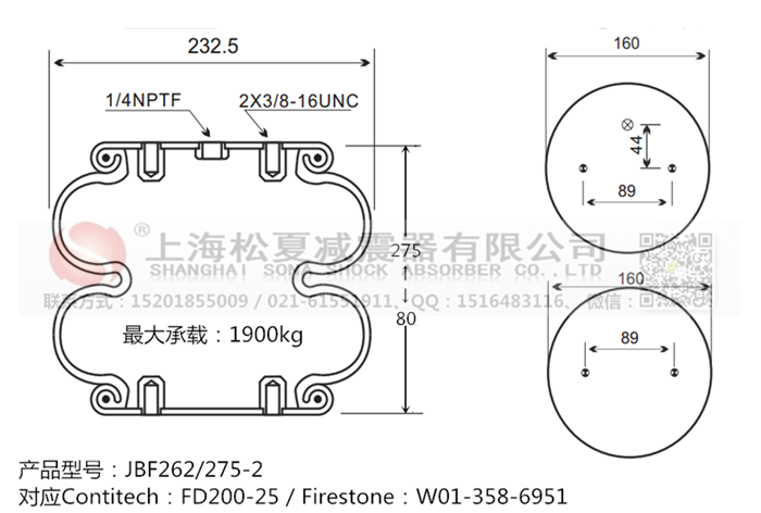 JBF262/275-2橡膠<a href='http://1l4lcs.cn/' target='_blank'><u>空氣彈簧</u></a>