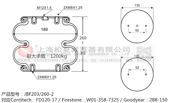 JBF203/260-2橡膠<a href='http://1l4lcs.cn/' target='_blank'><u>空氣彈簧</u></a>
